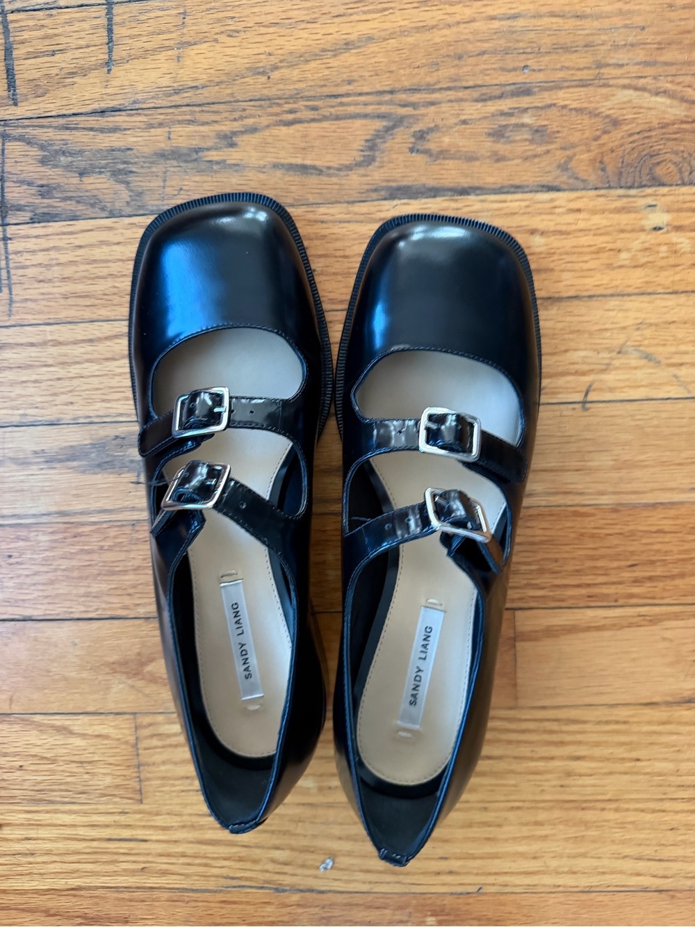 Sandy Liang Black Patent Double-Strap Square-Toe MaryJane